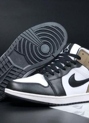 Nike air jordan 1 retro кросівки чоловічі шкіряні зимові з хутром відмінна якість ботінки сапоги високі теплі найк джордан білі коричневим7 фото