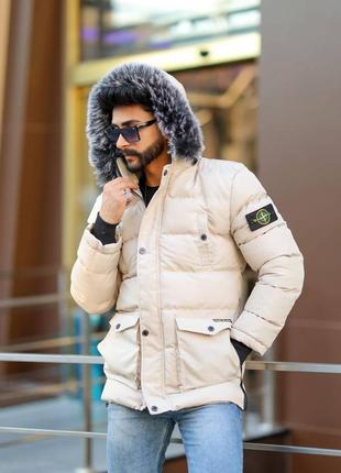 Тепла зимова куртка пуховик stone island преміум якості