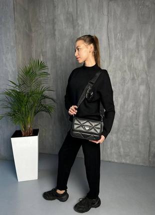 Жіноча сумка prada re-nylon padded shoulder black5 фото