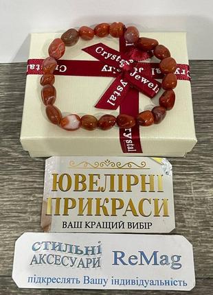 Браслет із натурального каменю сердолік природна форма намистин розміром 6-10 мм - оригінальний подарунок дівчині7 фото