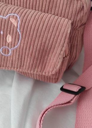 Кавайна сумочка месенджер з вишивкою медведя вельветова сумка через плече клатч портфель тоут аніме у корейському стилі бежева рожева коричнева чорна6 фото