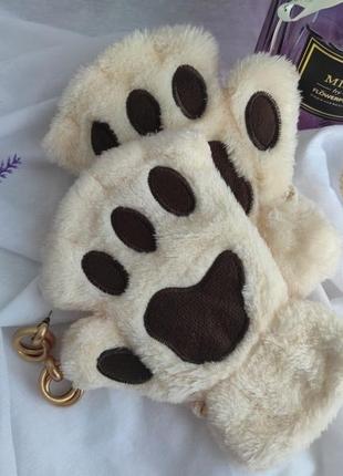 Митенки кошачьи лапки теплые плюшевые перчатки без пальцев4 фото