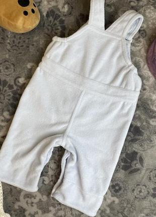 Теплый полукомбинезон из микрофлиса на новорожденного мальчика голубой мишка cherokee 0-3 56-62 утепленные брюки штанишки ромпер5 фото