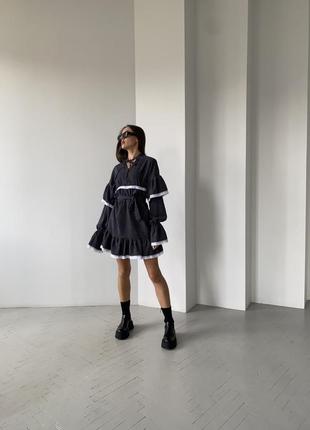 Топова жіноча сукня міні з мікро-вельвету з мереживом графіт (темно-сіра) - плаття4 фото
