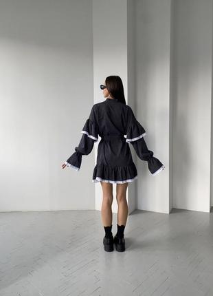 Топова жіноча сукня міні з мікро-вельвету з мереживом графіт (темно-сіра) - плаття5 фото