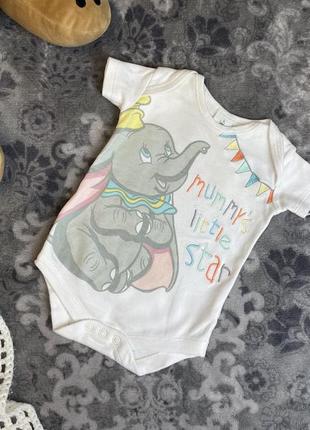 1+1=3 🔥боди с коротким рукавом белый дамбо дисней disney 0-3 56-62 слоненок бодик на новорожденного