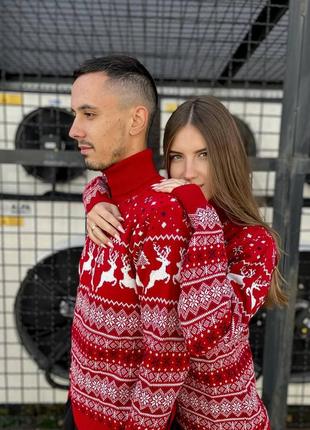 Парные новогодние свитера красные/бордовые женские и мужские свитер новогодний m, l, xl3 фото