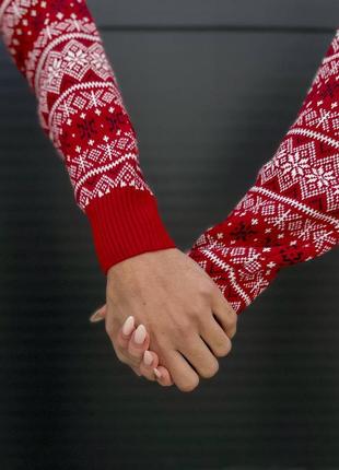 Парные новогодние свитера красные/бордовые женские и мужские свитер новогодний m, l, xl4 фото