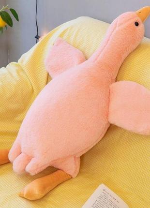 Большая мягкая плюшевая игрушка гусь розовый 80см,  подушка-игрушка, игрушка-антистрес
