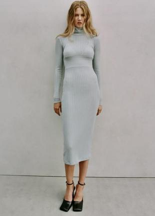 Вау платье zara трикотажное плотное платье миди mango