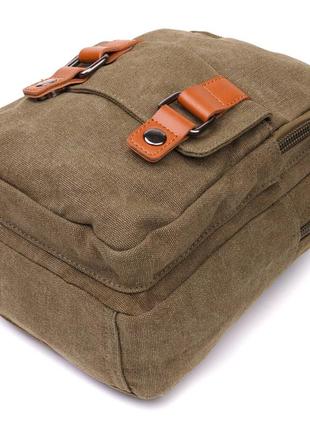 Сумка-рюкзак у стилі мілітарі з двома відділеннями зі щільного текстилю vintage 22163 оливковий3 фото