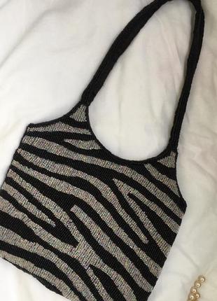 Тканевая винтажная сумочка с бисером, святкова сумочка, сумка river island, театральная сумочка