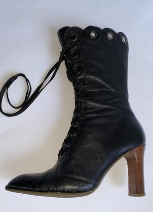 Сапоги жензкие ботинки кожаные черненные на каблуке тёплые ботинки сменные на каблуках2 фото