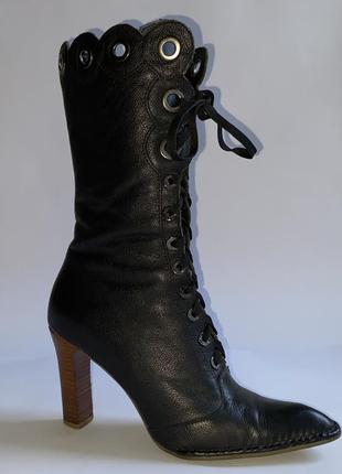 Сапоги жензкие ботинки кожаные черненные на каблуке тёплые ботинки сменные на каблуках5 фото