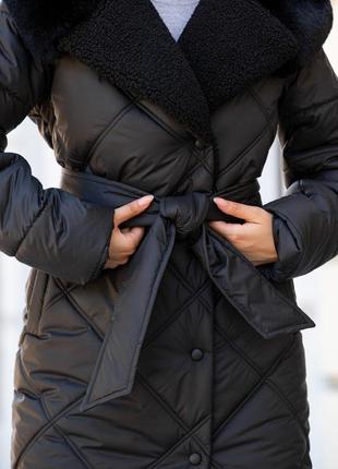 Зимнее стеганое пальто с капюшоном7 фото