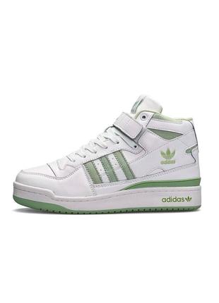 Зимние женские кроссовки на меху adidas originals forum 84 high white olive fur