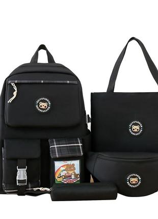 Рюкзак чорний (комплект 4в1: рюкзак, сумка, бананка, пенал) для міста та школи1 фото