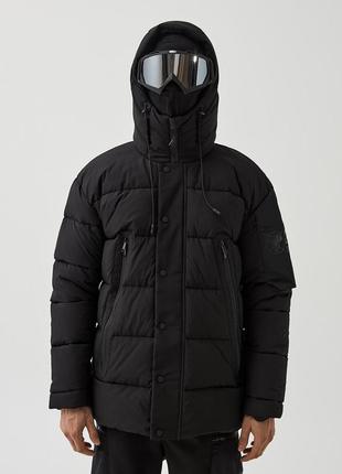Чоловіча зимова куртка на мікрофлісі з синтепуховим утеплювачем / пуховик "домару" з плащової тканини артик чорний розмір s