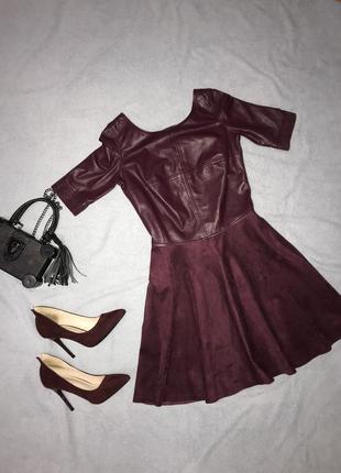 Кожаное платье,платье бархатное,бордовое платье,кукольное платье,короткое платье1 фото