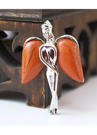 Кулон "ангел с каменными крыльями" вставка красная яшма , кулон на шею, кулон из натурального камня