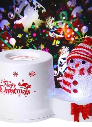 Ночник проектор снеговик на подставке 3вт светодиодный от usb 185x115x95мм white/red1 фото