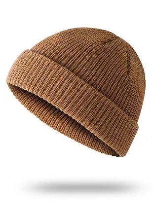 Шапка бини с отворотом унисекс.  песочная-койот