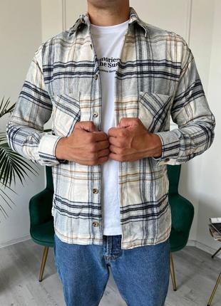 Модная мужская рубашка из байки клетчатая  повседневная  | качественные теплые рубашки в клетку мужские