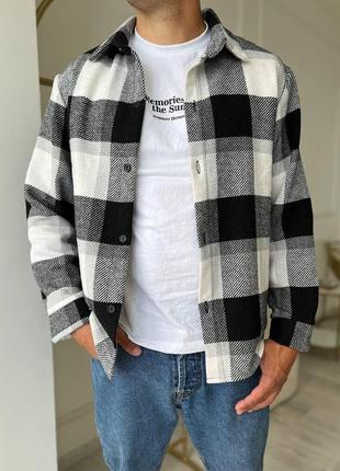 Теплая мужская рубашка из байки клетчатая  повседневная  | качественные мужские байковые рубашки оверсайз1 фото