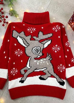 Детский новогодний свитер теплый happy красный кофта детская с оленями зима1 фото