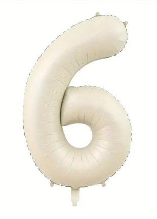 Фольгированный шарик, цифра "6", слоновая кость, сатин, 76 см