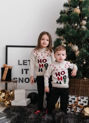 Детский свитер с оленями hohoho теплый красный новогодняя кофта для детей зима