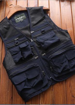 Жилет для охоты, рыбалки, туристов 5xl синий 02903