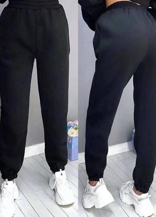 Карго штани на флісі начіс теплі брюки карго кишені перестрочки спортивні висока посадка резинки манжети брюки джогери оверсайз стрілка