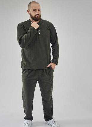Чоловіча флісова піжама домашній костюм штани+кофта tomiko хакі