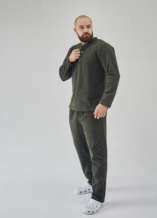 Мужская флисовая пижама домашний костюм штаны+кофта tomiko хаки6 фото