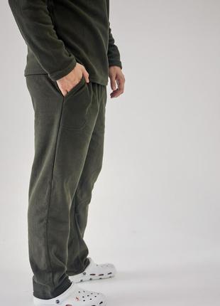 Мужская флисовая пижама домашний костюм штаны+кофта tomiko хаки7 фото
