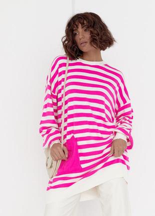 Туника женская в полоску с карманом - розовый цвет, l (есть размеры)5 фото