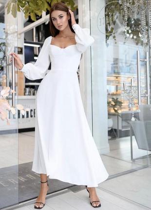 Весільне біле плаття, сукня на розпис, весiлля, загс, вiнчання, біле вечірнє плаття, біла вечірня сукня, біле плаття міді красиве нарядне3 фото