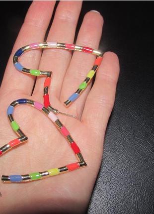 Красивые цветные серьги сердце радуга кольца, новые! арт. 53213 фото