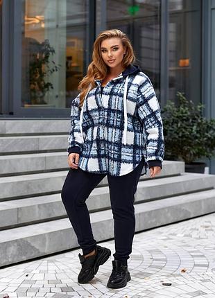 Зимний женский спортивный костюм рубашка кашемир и штаны тринитка на флисе размеры батал