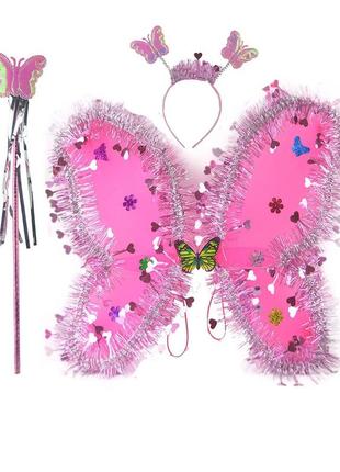 Костюм карнавальний метелик (крилька, обідок, паличка) червоний 02560