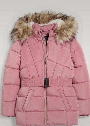 Тепла зимова куртка, пальто, підліткова курточка подовжена з поясом, утеплена на синтепоні