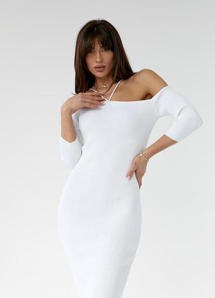 Облегающее платье с открытыми плечами - молочный цвет, l (есть размеры)3 фото