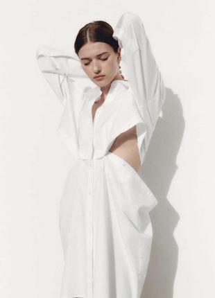Платье рубашка белое оверсайз от zara, размер м*