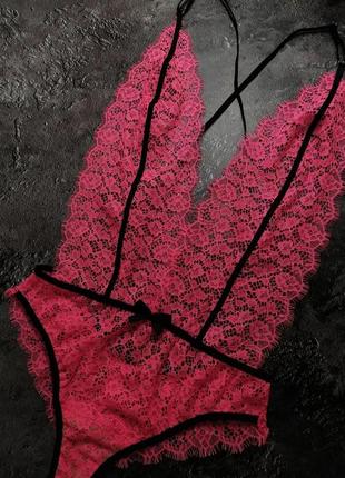 Яскравий неоновий рожевий боді з відкритою спинкою 💕1 фото