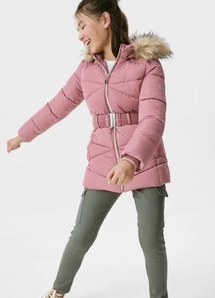 Теплая зимняя куртка, пальто, подростковая курточка удлиненная с поясом, утепленная на синтепоне9 фото