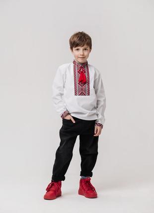Вишиванка для хлопчика на сорочковій тканині вышиванка для мальчика7 фото