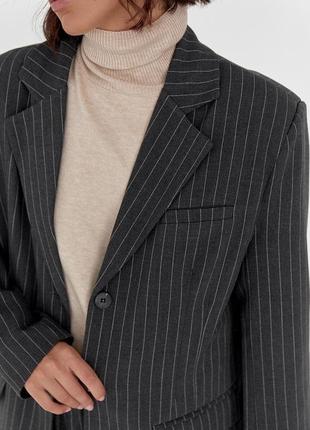 Женский пиджак на пуговицах в полоску - темно-серый цвет, xl (есть размеры)4 фото