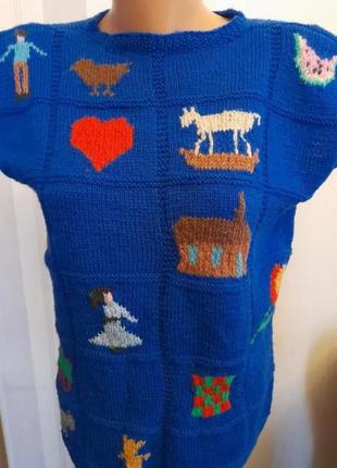 Жилетка вовна  вязаная шерстяная жилетка свитер  рисунком