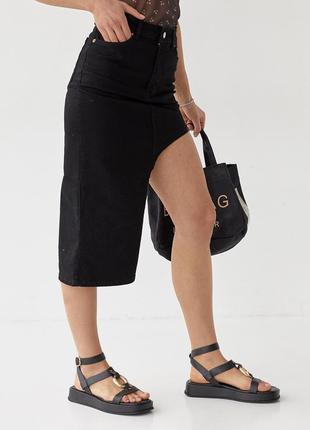 Джинсовая юбка с асимметрией - черный цвет, 36р (есть размеры)5 фото